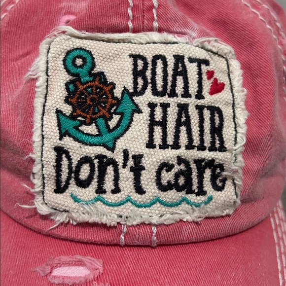 KBETHOS Vintage “BOAT HAIR Don’t care” Pink Distressed Cap Gift Casual - Picture 8 of 8
